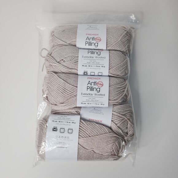 Annie’s Kit Clubs Anti Pilling Acrylic Yarn 5 Pack 90 Yd Skeins Linen #1188-15 - Picture 1 of 3
